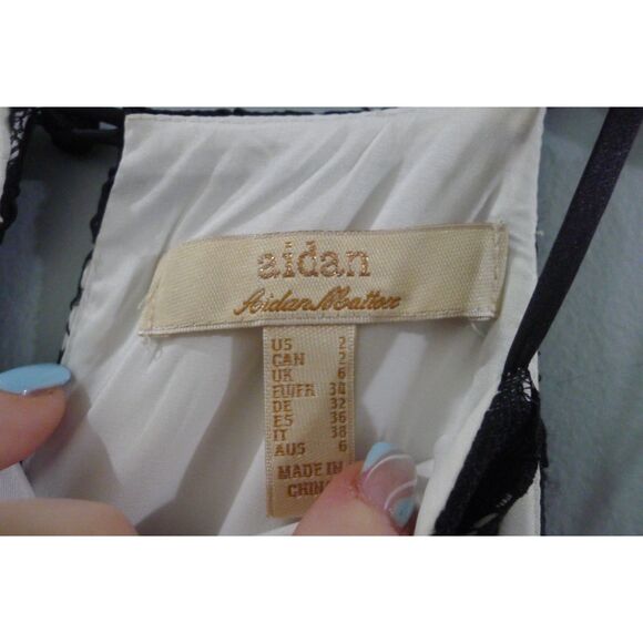 Aidan Mattox Lace Hi Lo Dress - Black Ivory 2 - Picture 7 of 8